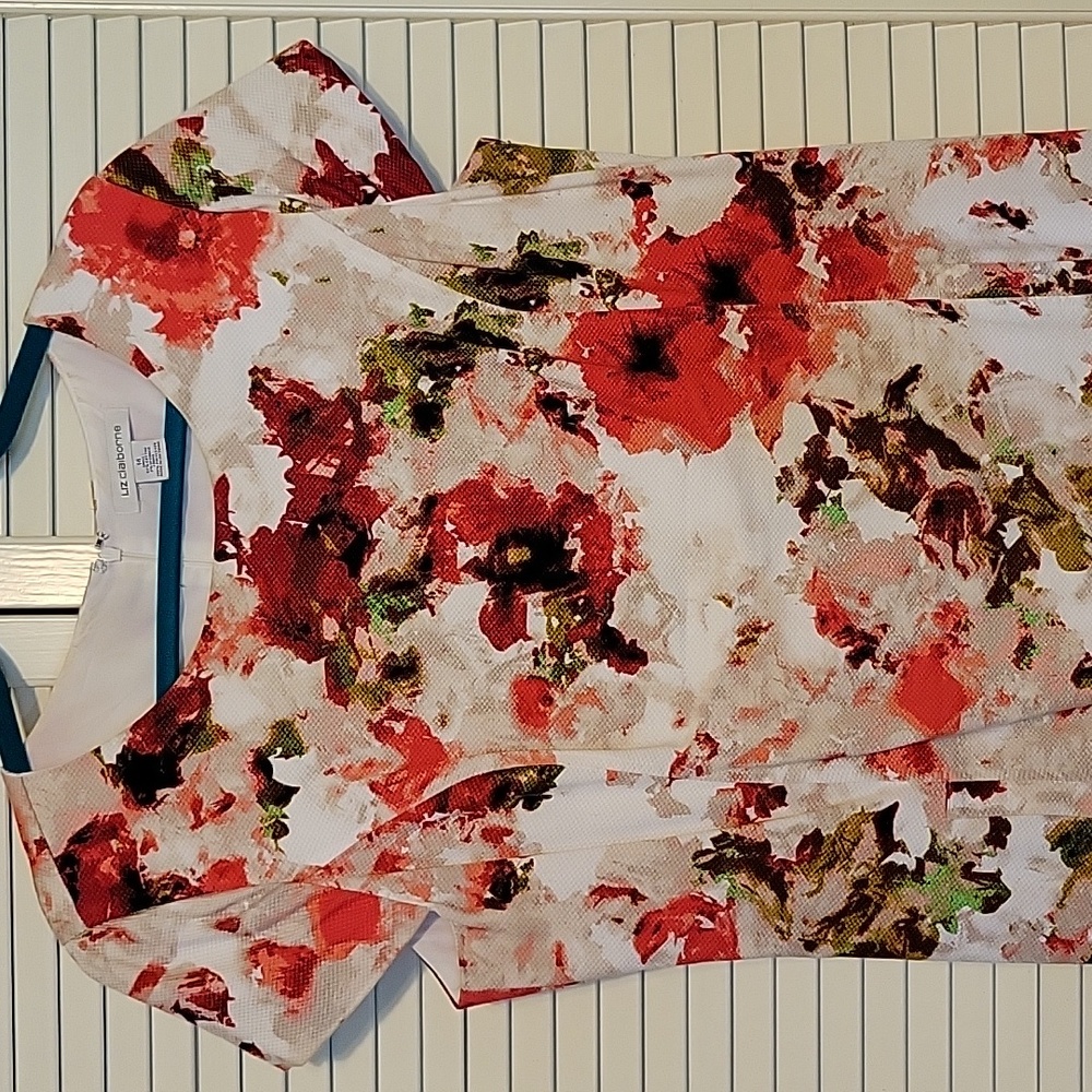 Liz Claiborne abstract floral capped sleeve dress , size 14